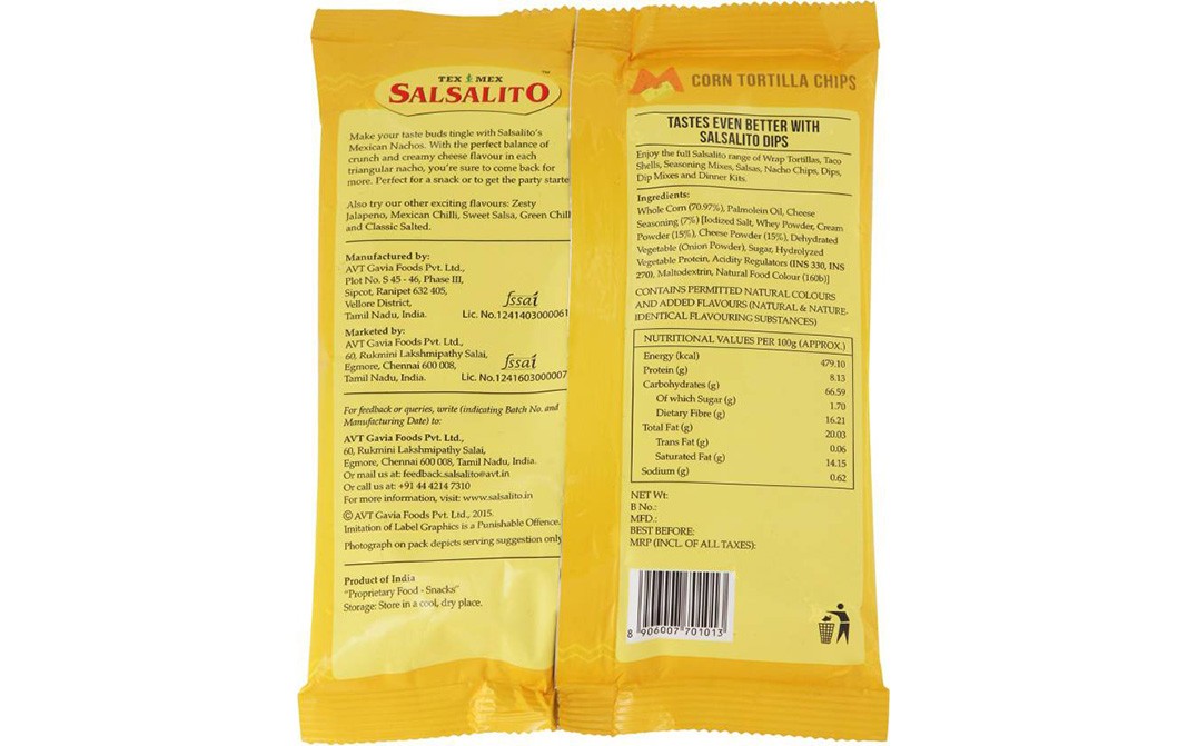 Salsalito Nacho Chips Creamy Cheese   Pack  45 grams